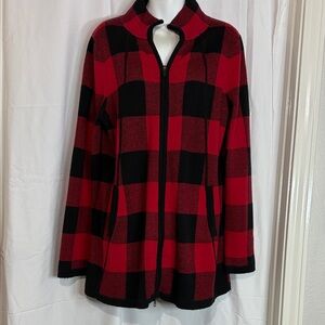 Adrienne Vittadini Red and Black Plaid Cardigan